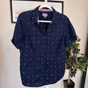Laura Scott Dark Blue Anchor Pattern Men's Shirt